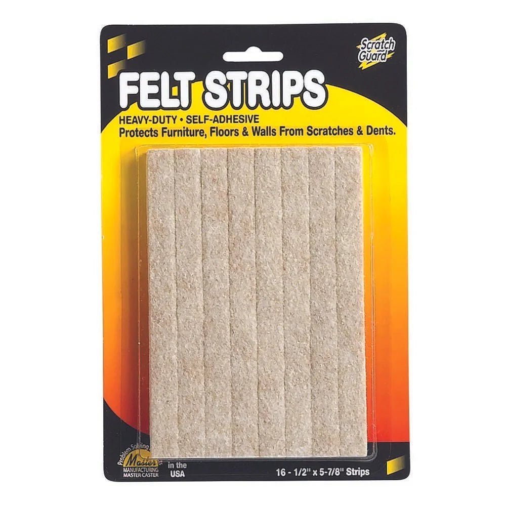 Felt Strips, 1/2" x 5 - 7/8", Self - adhesive, Beige, 16/Pack - Online Supply Closet