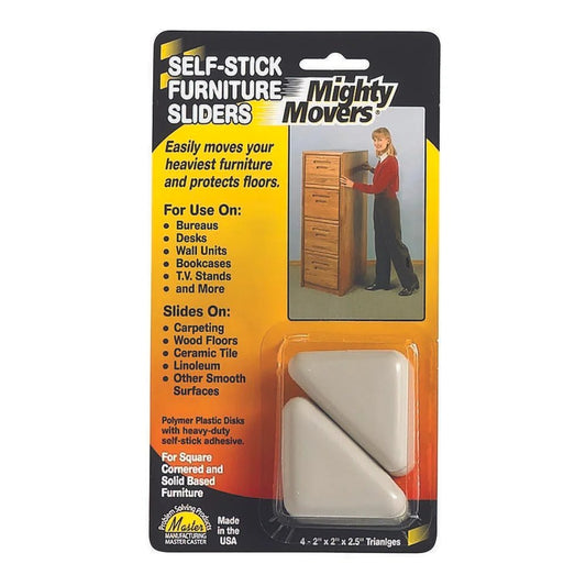 Furniture Sliders, 2" x 2" x 2 - 1/2" Triangles, Self - adhesive, Beige, 4/Pack - Online Supply Closet