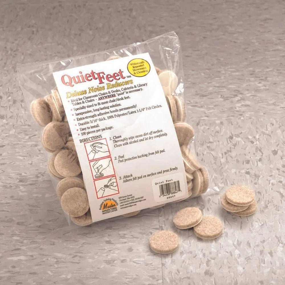 Quiet Feet Deluxe Noise Reducers, 1 - 1/4" Dia., Self - adhesive, Beige, 100/Pack - Online Supply Closet